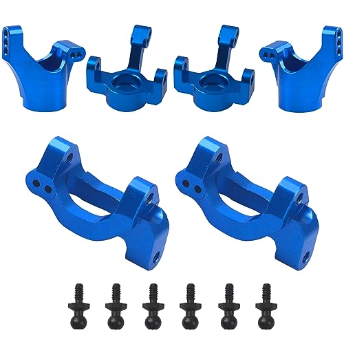 Aluminum Steering Blocks Caster Blocks C-Hubs Stub Axle Carriers Knuckles Set C-Cup Upgrades Parts Compatible with 1/18 LaTrax Teton Desert Prerunner Rally RC Car,Replace #7532 7552X (Blue) - color: Blue