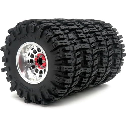 RC 2.2 Beadlock wheels and tires, 124mm Tall 2.2 Mud Slingers Tires & Adjustable Offset 2.2 Wheels Rims Silver For RC Mud Crawler Trail Gen8 Everest 10 Axial Capra Wraith, (4-Pack) - color: Silver