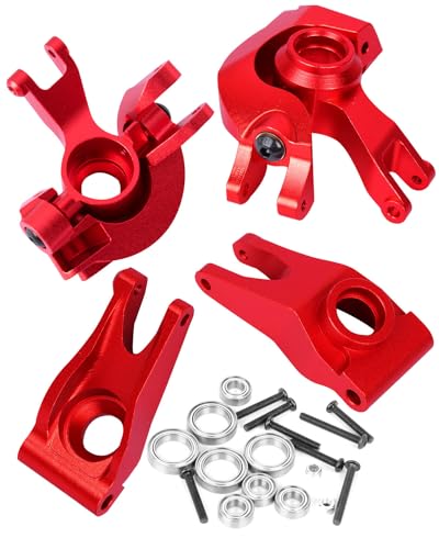 Upgrades Part for 1/10 Senton/Granite/BigRock/Vorteks 3S Blx MEGA550 4X4,Aluminum Front Steering Block Knuckles C-Hubs Caster Blocks Rear Hubs Hops Up,AR330442 AR330467 AR330469,Red - color: Upgrades (Red)