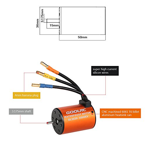 GoolRC 3650 3500KV Waterproof Brushless Motor for 1/10 RC Car HSP 94123 HuanQi 727 FS Racing 53625/53632