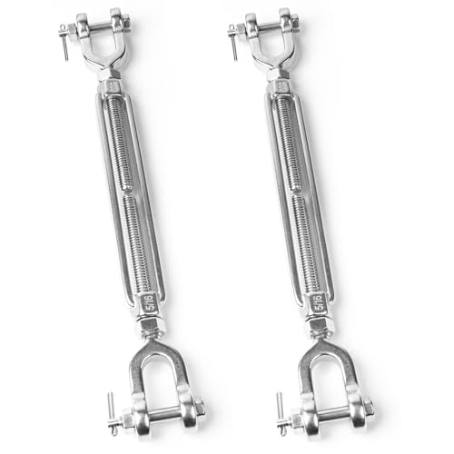 2 PCS M8 Turnbuckle 5/16" 304 Stainless Steel Jaw and Jaw Turnbuckle Tensioner, Heavy Duty Cable Tensioner, 2160 LBS Working Load Limit, Adjustable Turnbuckles for Cables Wire, Clothesline, Shade Sail - size: 5/16"-2 Pack