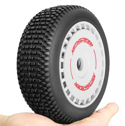STMU OD 4.65inch 1/8 RC Buggy Rubber Tires Tyre w/Plastic Rim 17mm Hex Compatible with ArrmaTyphon 4WD ARA8306 ARA8606V5 Kyosho Exceed RC Traxxas Redcat HSP HPI 1/8 Scale Off Road Car Buggy (White)