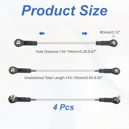 MECCANIXITY 4Pcs Adjustable Turnbuckles Camber Link, 134-144mm Turnbuckle Rod Steering Servo Linkage with M3 Ball Head Rod Ends for RC Car Replace Parts - size: 134-144mm