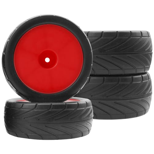 4Pack ShareGoo RC 85mm/3.34" Rubber Tires Front Rear Tyres 12mm Hex Wheel Compatible with Redcat HPI HSP Kyosho 1/10 RC Off-Road Car Buggy (Red) - color: Red