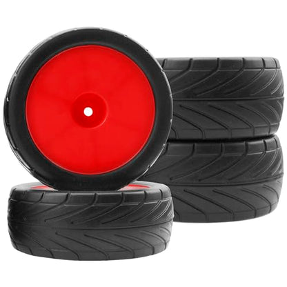 4Pack ShareGoo RC 85mm/3.34" Rubber Tires Front Rear Tyres 12mm Hex Wheel Compatible with Redcat HPI HSP Kyosho 1/10 RC Off-Road Car Buggy (Red) - color: Red