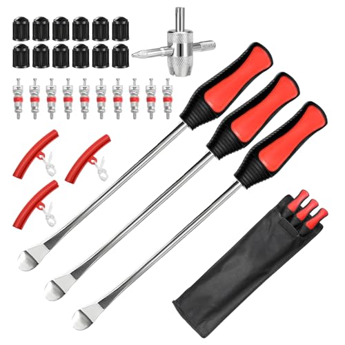 29PCS 19" Tire Spoons Kit, Motorbike Tire Remover Set with Tyre Spoon, Rim Protector, Valve Core, Cap & Valve Tool, Tyre Changer Lever Removal Tool for Motorcycle Dirt Bike (Red)