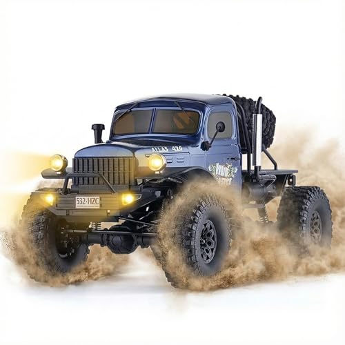 Fms Rochobby 1/10 Atlas Ready Set RC Crawler RC Truck 4X4 with Lighting, 2.4GHz Radio,Ball Bearing, Metal-Gear Full,4 Link Suspension,Rapid Separation Car Body for Adult(Blue) - color: Blue