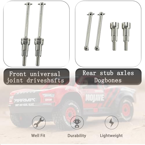 Steel Drive Shaft Kit Front & Rear (Universal Shafts/Rear stub axles/Dogbones/Hexes) - Compatible with ARRMA 1/16 Mojave GROM Series Desert Trucks (ARA2104/ARA2304/ARA2304S) - color: Silver, size: Hex Black