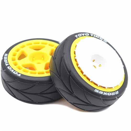 65mm 4PCS 1/10 RC On-Road tires and Hard Plastic wheels set Hex 12mm For WRC Drift Car Conversion 1/10 RC On-Road Car Traxxas Tamiya FW06 TT02 HPI HSP 94122 Kyosho W37 (Yellow) - color: Yellow