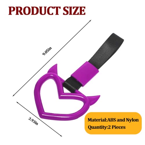 2PCS Car Devil Heart Handle Ring, Cute Heart-Shaped Vehicle Rear Bumper Waring Loops, Automotive Grab Handle Strap Drift Charm Decoration, Universal Fit (Purple/Black) - color: Purple/Black