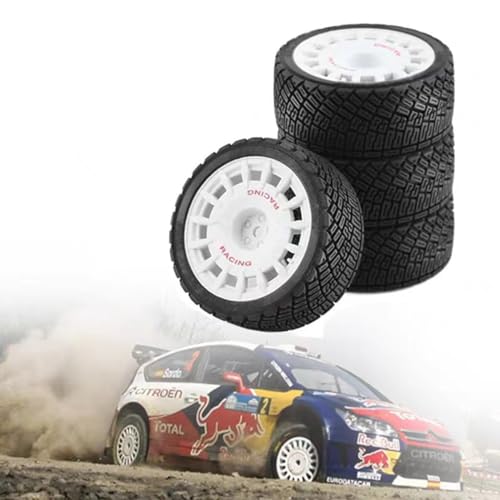 1/10 RC Rally Car Tires On Road Tyres 12mm Hex Plastic Wheels Rims Compatible with 1/10 Scale Racing Car Tamiya TT01 TT02 XV01 TA06 PTG2 HPI KYOSHO HSP RC On-Road Car 4PCS (White) - color: White