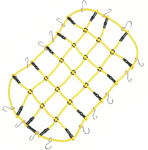 1/10 RC Elastic Cargo Net 19×12cm with Hooks, Scale Luggage Net for TRX4 | Compatible with TRX4 SCX10 D90 Axial 90046 1/10 RC Crawler Truck Accessories (Yellow) - color: Yellow
