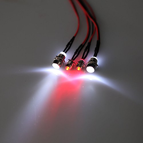 RC Car LED Light Kit, 4 LED Lamp Kit Set 2 White Headlights & 2 Red Taillights for D3 SCX10 D90 TRX4 1/10 1/8 RC Model Car Truck Tank Monster Truck