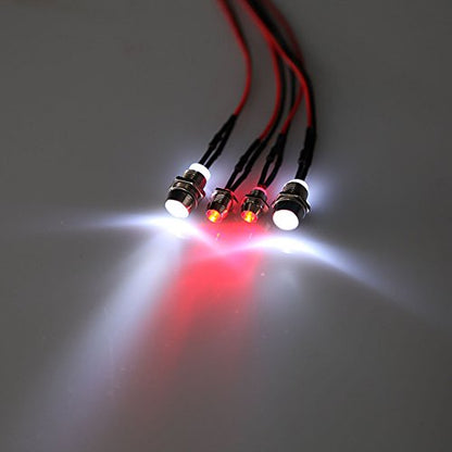 RC Car LED Light Kit, 4 LED Lamp Kit Set 2 White Headlights & 2 Red Taillights for D3 SCX10 D90 TRX4 1/10 1/8 RC Model Car Truck Tank Monster Truck