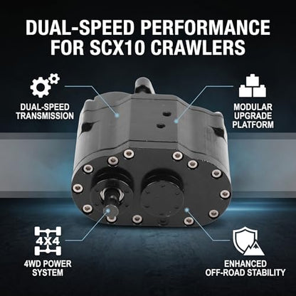Dual Speed Transmission, Full Time 4WD Mechanism with 2 Speeds, Alloy Gearbox Replacement for SCX10 D90 1/10 Scale RC Crawler Off-Road Rock Crawling Enthusiasts