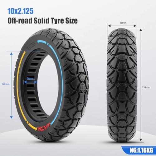 10X2.125 Off Road Tire for Electric Scooter, 10 Inch Solid Rubber Tires Compatible with Ninebot F20/F30/F40/F65, Tubeless Solid Tiyes for Electric Scooter, Electric Scooter Tires Colorful 1PCS - color: 1Pcs Blue line