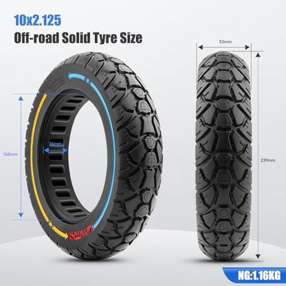 10X2.125 Off Road Tire for Electric Scooter, 10 Inch Solid Rubber Tires Compatible with Ninebot F20/F30/F40/F65, Tubeless Solid Tiyes for Electric Scooter, Electric Scooter Tires Colorful 1PCS - color: 1Pcs Blue line