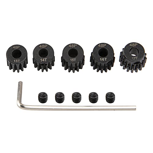 5Pack ShareGoo Steel 48P 3.175mm Pinion Gear Sets 13T 14T 15T 16T 17T fit 3.175mm (1/8-Inch) Shaft Compatible with Arrma HPI Kyosho Losi Axial Traxxas Tamiya Associated 1/10 RC Car Monster Truck Buggy