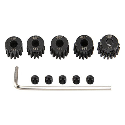 5Pack ShareGoo Steel 48P 3.175mm Pinion Gear Sets 13T 14T 15T 16T 17T fit 3.175mm (1/8-Inch) Shaft Compatible with Arrma HPI Kyosho Losi Axial Traxxas Tamiya Associated 1/10 RC Car Monster Truck Buggy