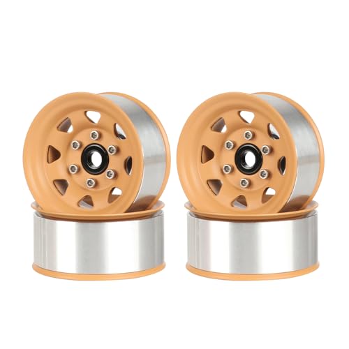4PCS 1.55 inch Metal Beadlock Wheel Hub RC Car Aluminum Alloy Wheel Rim for 1/10 RC Crawler Car for Axial 90069 D90 TF2 Tamiya CC01 CC02 LC70 LC80 MST(Silver+Yellow) - color: Silver+yellow