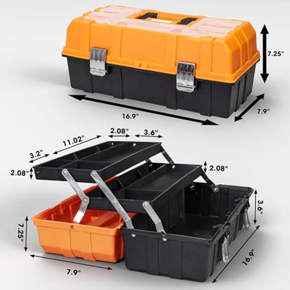 Torin 17-Inch Plastic Tool Box,3-Tiers Multi-Function Storage Portable Toolbox Organizer, Black/Orange ATRJH-3430T - size: ‎16.5IN