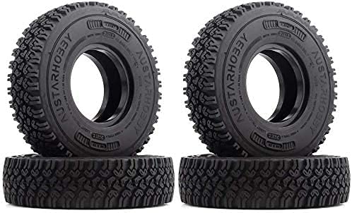 4PCS/Set 1.55 Inch Beadlock Metal Wheel Rim Rubber Tires Compatible with 1/10 RC Crawler Car Axial AX90069 D90 TF2 Tamiya CC01 LC70 (Black) - color: Black