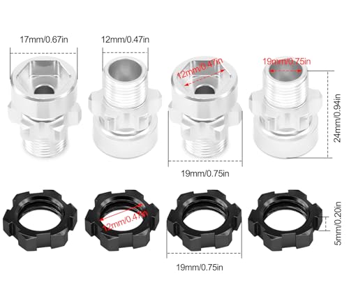 OGRC 12mm to 17mm Wheel Hex Adapter, Hex Extension for Slash Losi RC Car | Aluminum Hub, 10mm Extension, 17mm Wheel Conversion, for Traxxas Losi HPI 1/10 RC Truck Buggy, Black - color: Black