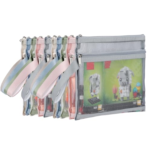 10 Pack Colored Mesh Zipper Pouch Bags, Double-Layer Nylon Building Block Sets Toy Storage & Organization, Breathable See Through A5 Zipper Pouch with Handle for Activity Games - size: 2L-10A5