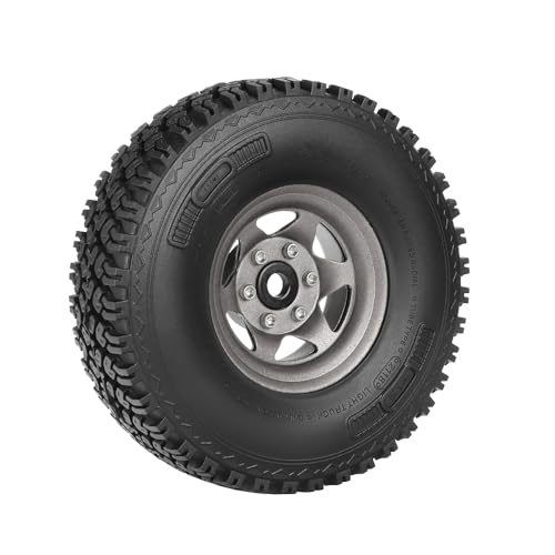 4PCS 1.55 Inch Aluminum Alloy Metal Beadlock Wheel Rim and 90mm Rubber Tires for 1/10 RC Rock Crawler Car for Axial AX90069 D90 TF2 CC01 Tamiya Upgrade Parts(6Spoke Grey) - color: 6spoke Grey