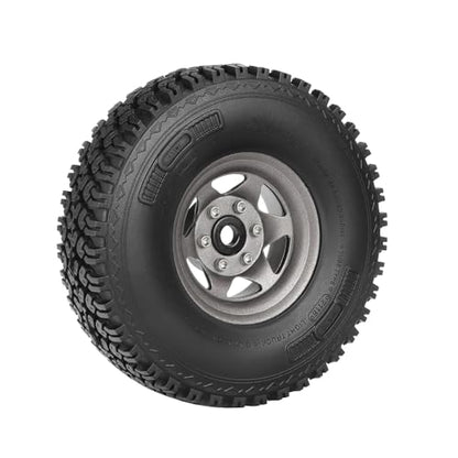 4PCS 1.55 Inch Aluminum Alloy Metal Beadlock Wheel Rim and 90mm Rubber Tires for 1/10 RC Rock Crawler Car for Axial AX90069 D90 TF2 CC01 Tamiya Upgrade Parts(6Spoke Grey) - color: 6spoke Grey