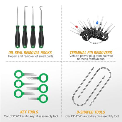 GOOACC 102Pcs Trim Removal Tool, Auto Push Pin Nylon Bumper Retainer Clip Set Fastener Terminal Remover Tool Round Handle Crowbar Kit Car/Radio Panel, Green - color: 102Pcs Clips+ Remover Green, size: Clips+Remover