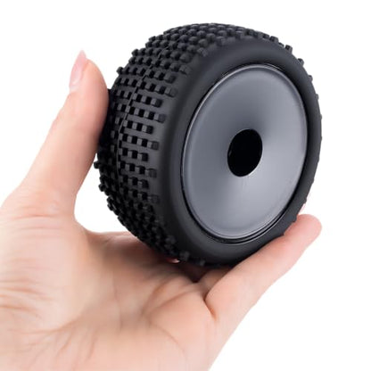1/10 RC Buggy Tires and Wheels, Pre-Glued Off Road RC Tires Set, 12mm Hex Front & Rear RC Buggy Wheels for 1/10 Scale RC Car, 4PCS