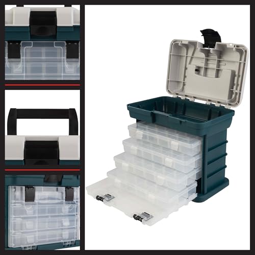 Stalwart Portable Tool Box Small Parts Organizer, Gray | With Drawers and Customizable Compartments for Hardware, Fishing Tackle Box, Beads, or Crafting Supplies - size: 10 inches (L) x 7 inches (W) x 10.5 inches (H)