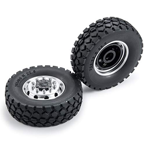 Que-T Metal Front Wheel Rims Hubs & Rubber Tires for 1/14 RC Tamiya Tractor Climbing Trailer Car, Pack of 2