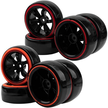 1/10 RC Drift Car Tires Hard Plastic Tyre & 12mm Hex Hub Wheel Rims 6 Spoke & 1/10 RC Drift Car Tires Hard Plastic Tyre & 12mm Hex Hub Wheel Rims 6 Spoke