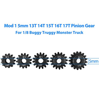 AIMROCK 5-Pack Mod 1 RC Motor Pinion Gears Set: Upgrade Parts for 1/8 RC Car 5mm Shaft Motor (13T 14T 15T 16T 17T) - size: 13T 14T 15T 16T 17T