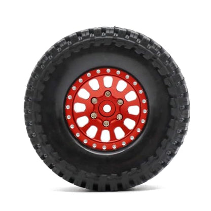 1.3” Brass Beadlock Wheels & All-Terrain Tires Set for 1/18 1/24 RC Crawler TRX4M, Axial SCX24 / AX24, Redcat Ascent-18, FMS FCX24, -5.40mm Offset, 7mm Hex, 4 pcs, Red - color: Red