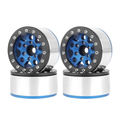 4PCS 1.55 Inch Aluminum Alloy Metal 5Spoke Beadlock Wheel Rim Hubs Replacement Accessory for AX90069 D90 TF2 CC01 Tamiya 1/10 RC Crawler Car Upgrade Parts (Black Blue) - color: Black Blue