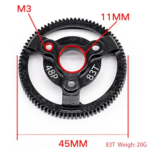 RC 48P 83T Spur Gear Hardened Steel Spur Gear Upgrades Part for Traxxas 1/10 Slash Stampede Rustler Bandit 2WD VXL XL-5 F-150 SVT, (83T) - size: 48P-Spur Gear-83T