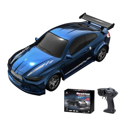 Desktop Mini Size 1:64 Scale 4WD RC Drift Car with Skill-Building Drift Control & LED Lights – Learn Drift Techniques, Fast Charge, Adjustable Throttle, 2.4GHz Remote – Blue - size: 1:64 Ocean Depth