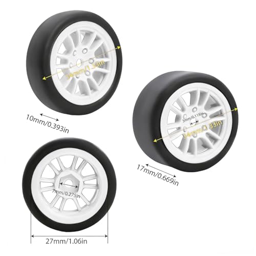 4PCS Finished Flat Running Drift Tires and Wheels 7MM Hexagon for 1/24 Losi Micro B Upgrades and 1/28 Losi Micro T Upgrades (T White) - color: T White