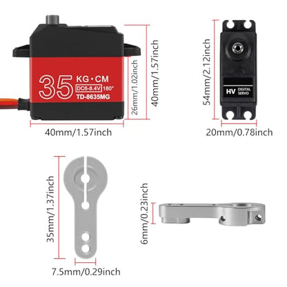 2PACK 35KG RC Servo High Torque Servo Motors, Metal Gear, Waterproof, 180 Rotation, Compatible with 1/6-1/12 RC Cars & Robots - color: 35kg