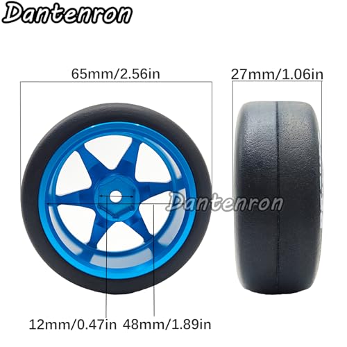 1/10 RC Drift Aluminum Wheels and Tires OD 65mm 1/12 Hard Drift Racing Tyres 12mm Hex for 1:10 Rally Street On Road Touring Car Tamiya TT01 TT02 XV01 TA06 A959 PTG2 KYOSHO 4PCS (Blue) - color: Blue