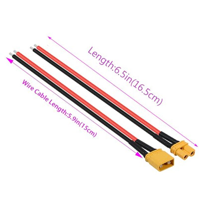 XT60 Connectors 5Pair(10pcs) with 15cm(5.9in) 12AWG Ultra Soft Silicone Extension Cable ,Male & Female Plug for RC Battery ,Drone ,FPV Car,RC Car,Portable Power Station,Solar Generator