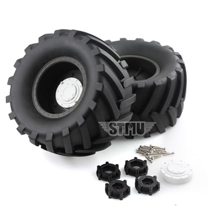 RC Monster Truck Tires and 17mm&14mm Hex Wheels Rims Rubber Buggy Tyres for 1/8&1/7 Scale Off Road Truck Car Kaiju Tmaxx E-Revo 3.3 Arrma Kraton 6S Typhon 3S HPI Redcat Traxxas Maxx (Black) - color: Black