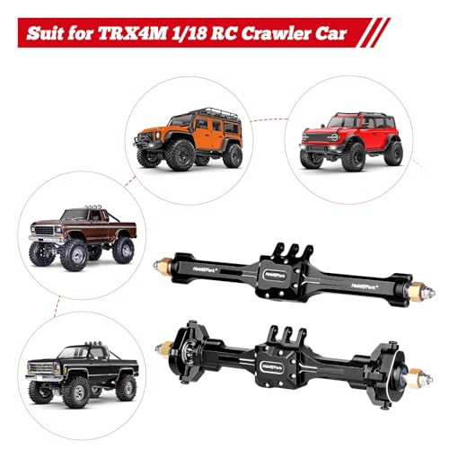 HobbyPark +10mm Extended Portal Axle Complete Set with Servo Mount & Links Built-in Metal Steel Gears for 1/18 TRX4M Defender Bronco K10 F150 High Trail Upgrades, Front and Rear (Black)