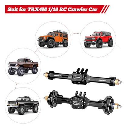 HobbyPark +10mm Extended Portal Axle Complete Set with Servo Mount & Links Built-in Metal Steel Gears for 1/18 TRX4M Defender Bronco K10 F150 High Trail Upgrades, Front and Rear (Black)