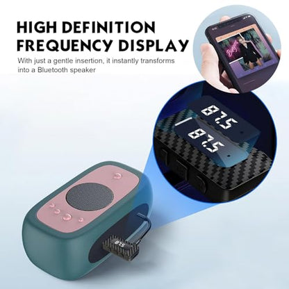 Car USB Bluetooth Receiver, HD LED Display FM Transmitter Audio Adapter, DC 5V Plug and Play Adjustable Frequency Bluetooth Receiver with AUV Connector, for Most Cars Home (Black)