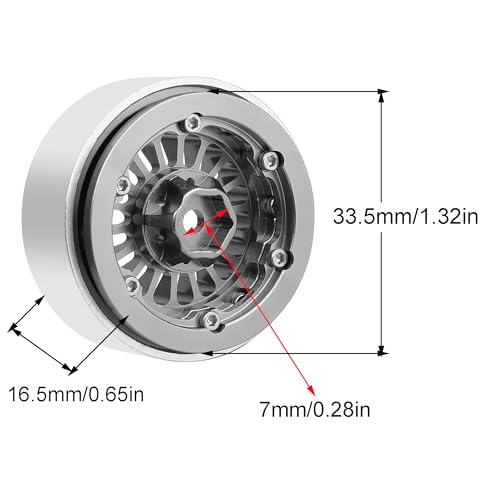 CNC 1.3" Beadlock Wheel Rim for SCX24 1/24 TRX4M Ascent18 1/18 RC Crawler Aluminium Upgrade Part (Gray) - color: Gray