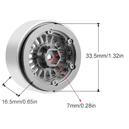 CNC 1.3" Beadlock Wheel Rim for SCX24 1/24 TRX4M Ascent18 1/18 RC Crawler Aluminium Upgrade Part (Gray) - color: Gray